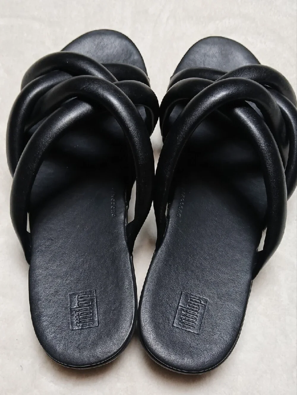 FitFlop Black Crisscross Padded Slide Sandals Size 10